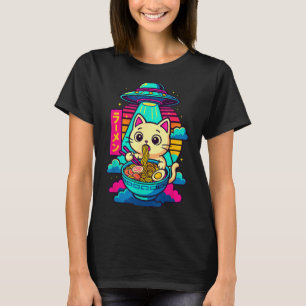 Kawaii-Katze-Alien-Ufo-Ramen-Grafik-T-Shirt Lustig T-Shirt