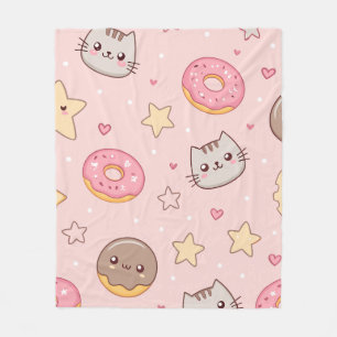 Kawaii-Katze, Donut- und Sternenmuster Fleecedecke