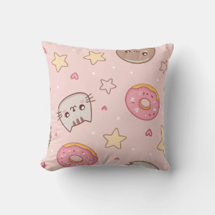 Kawaii-Katze-, Donut- und Sternmuster  Kissen