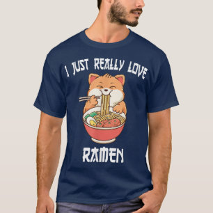 Kawaii Katze fressen Ramen Japanisch Anime Noodles T-Shirt