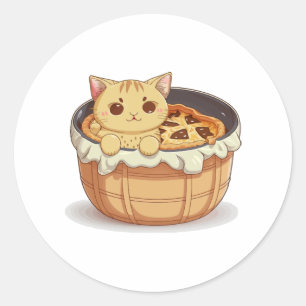 Kawaii Katze in einem Pot Pie - Niedlich und Whims Runder Aufkleber