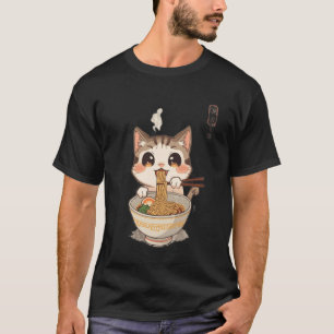 Kawaii-Katze isst Cat Ramen Anime Merch Anime-Gesc T-Shirt