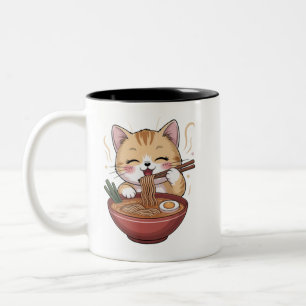 Kawaii-Katze isst Ramen Zweifarbige Tasse