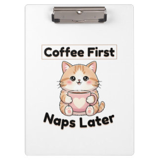 Kawaii-Katze Kaffee zuerst, Nickerchen später | Ka Klemmbrett