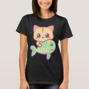 Kawaii-Katze mit Fisch T-Shirt