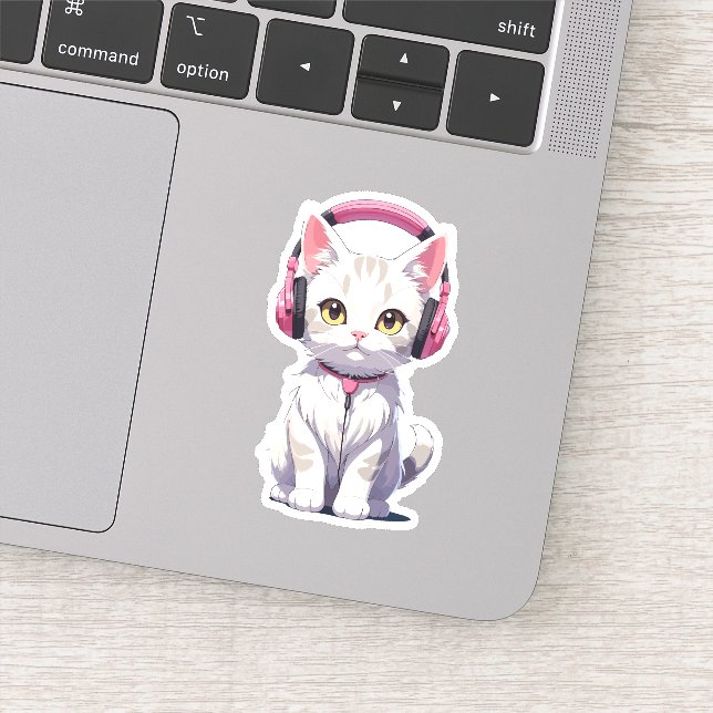Kawaii Katze mit Kopfhörern Aufkleber (Detail)