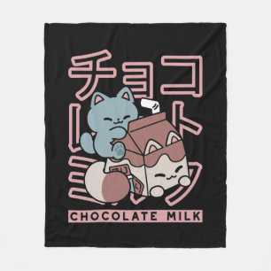 Kawaii-Katze mit Schokoladenmilch – Japanische Pop Fleecedecke