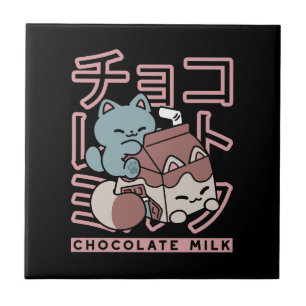 Kawaii-Katze mit Schokoladenmilch – Japanische Pop Fliese