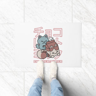 Kawaii-Katze mit Schokoladenmilch – Japanische Pop Fußmatte