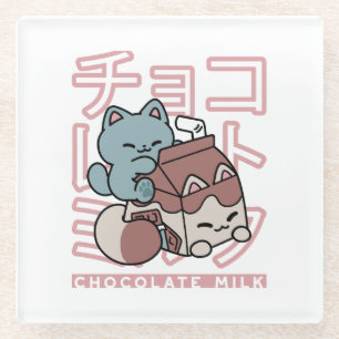 Kawaii-Katze mit Schokoladenmilch – Japanische Pop Glasuntersetzer