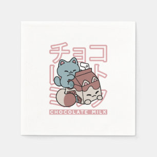 Kawaii-Katze mit Schokoladenmilch – Japanische Pop Serviette