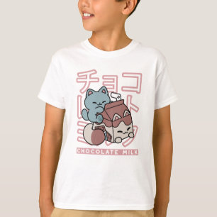 Kawaii-Katze mit Schokoladenmilch – Japanische Pop T-Shirt
