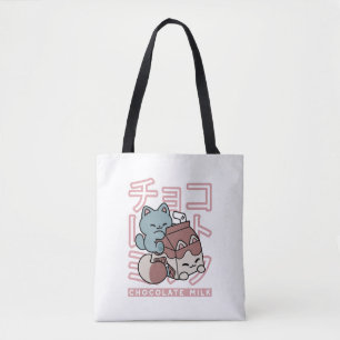 Kawaii-Katze mit Schokoladenmilch – Japanische Pop Tasche