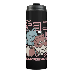 Kawaii-Katze mit Schokoladenmilch – Japanische Pop Thermosbecher