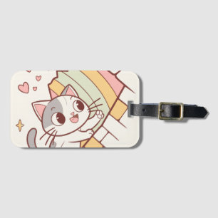 Kawaii-Katze platzt durch Gepäckanhänger cute