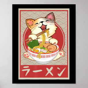 Kawaii-Katze-Ramen-Anime-Vintage-Japanisches-Gesch Poster