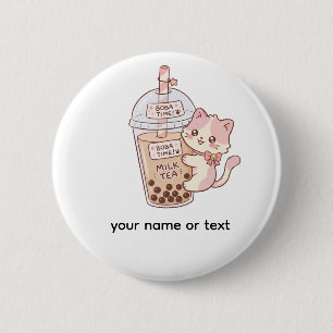 Kawaii Katze umarmt Bubble Milk Tea Süße Boba-Te Button