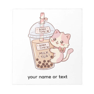 Kawaii Katze umarmt Bubble Milk Tea Süße Boba-Te Notizblock
