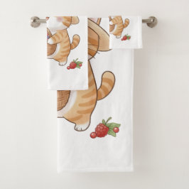 Kawaii-Katze- und Beeren-Badezimmer-Handtuch-Set Badhandtuch Set