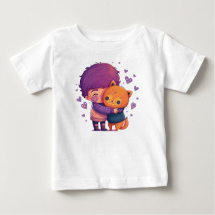 Kawaii-Katze und ein kleines Kind umarmt sich Baby T-shirt