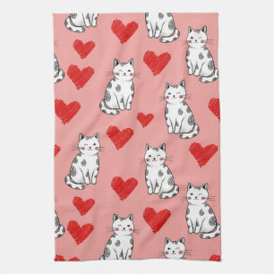 Kawaii-Katze und Herz-Valentinstagsmuster (5) Geschirrtuch