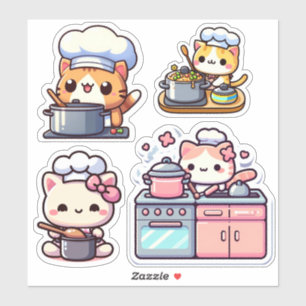 Kawaii Katzen in der Küche Custom-Cut Vinyl Sticke Aufkleber