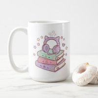 Kawaii-Katzen-Kopfhörer-Magie-Bücher-Tasse