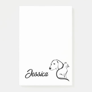 Kawaii Katzen- und Hunde-Linienkunst Post-it Klebezettel