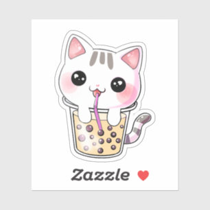 Kawaii-Katzenblasen-Tee Aufkleber