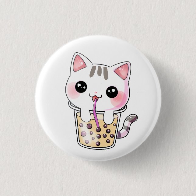 Kawaii-Katzenblasen-Tee Button (Vorderseite)