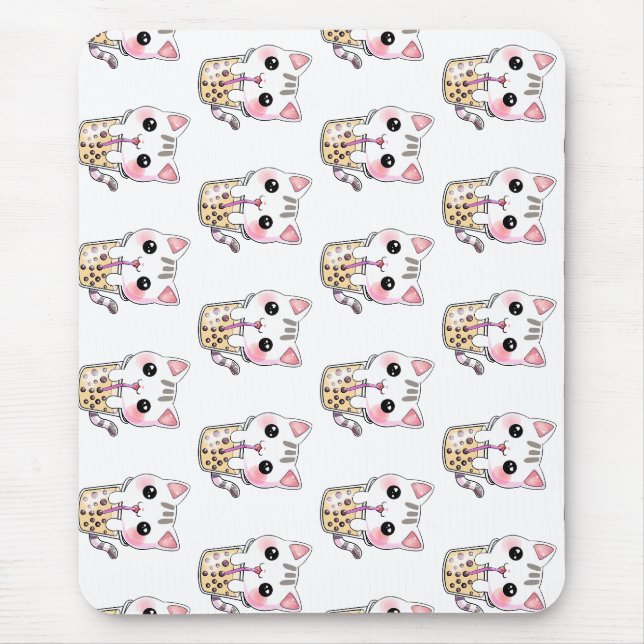 Kawaii-Katzenblasen-Tee Mousepad (Vorne)