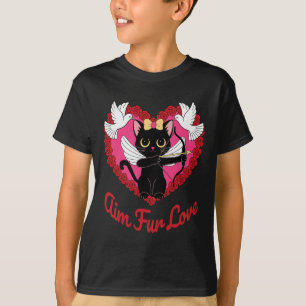 Kawaii Katzenkuppe mit Herz und Rose Ziel Fur T-Shirt