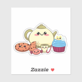 Kawaii-Kekse und warme Teezeit Aufkleber