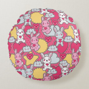 Kawaii-Kindermuster mit Niedlichen Doodles 2 Rundes Kissen