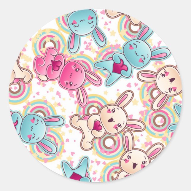 Kawaii Kindermuster mit Niedlichen Doodles Runder Aufkleber (Vorderseite)