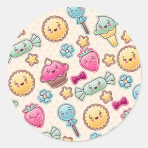 Kawaii-Kindermuster mit niedlichen Doodles Runder Aufkleber