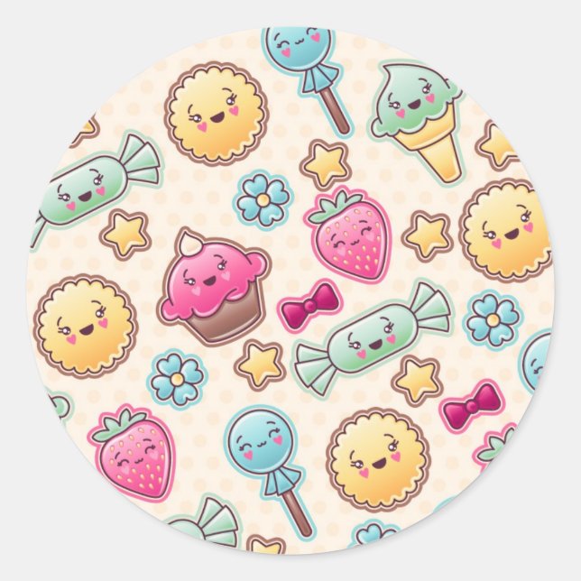Kawaii-Kindermuster mit niedlichen Doodles Runder Aufkleber (Vorderseite)