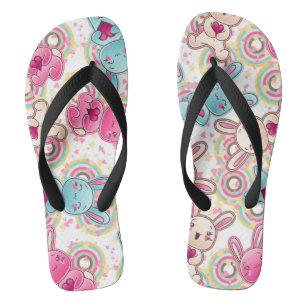 Kawaii Kindermuster mit niedlichen Gekritzeln 2 Flip Flops
