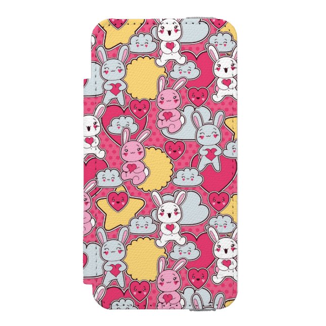 Kawaii Kindermuster mit niedlichen Gekritzeln 2 Incipio iPhone Geldbeutel-Hülle (Folio Vorderseite)