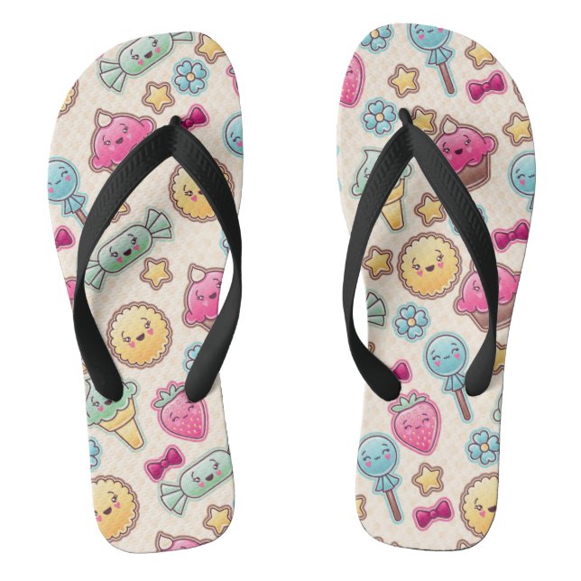 Kawaii Kindermuster mit niedlichen Gekritzeln Flip Flops (Fußbett)