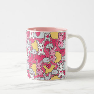 Kawaii Kindermuster mit niedlichen Gekritzeln Zweifarbige Tasse