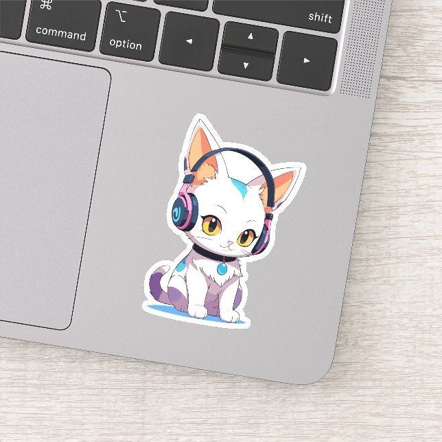 Kawaii Kitten in Rocking-Kopfhörern Aufkleber (Detail)