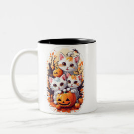Kawaii Kittens spielt mit einem kleinen Kürbis Zweifarbige Tasse