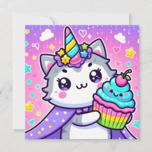 Kawaii Kitty avec cupcake Carte d'anniversaire