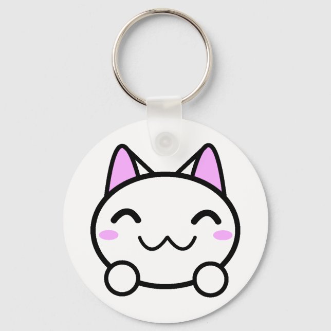 Kawaii Kitty Button Schlüsselanhänger (Vorderseite)