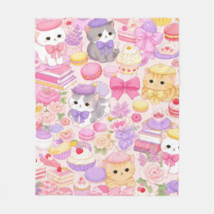 Kawaii Kitty Cat Bäckerei Süße Gebäck Rosa Muster Fleecedecke