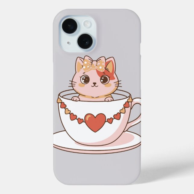 Kawaii Kitty in einer Teetasse Case-Mate iPhone Hülle (Rückseite)