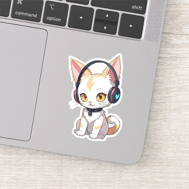 Kawaii Kitty in Rocking-Kopfhörer Aufkleber (Detail)