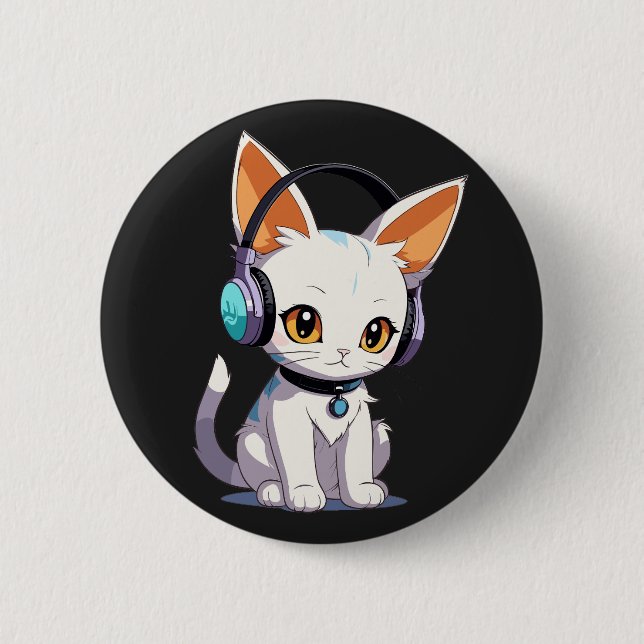 Kawaii Kitty in stilvollen Kopfhörern Button (Vorderseite)