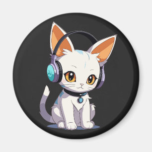 Kawaii Kitty in stilvollen Kopfhörern Magnet
